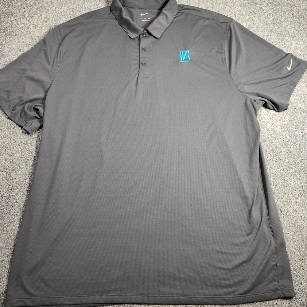Nike Polo Shirt Mens XXL Performance Gray Blue Logo Dri-FIT Good Condition